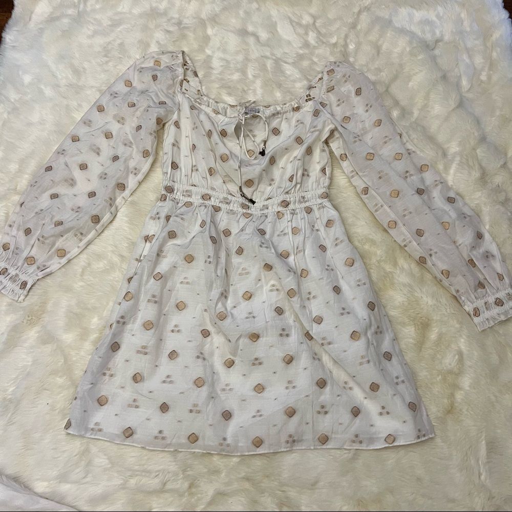 Joie mianda white and gold peasant mini dress